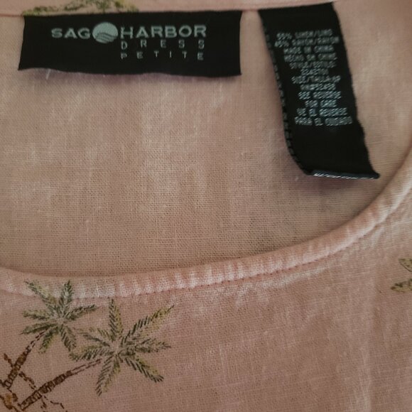 SAG HARBOR VTG PETITE PALE PINK PALM TREE DRESS WITH MATCHING CARDIGAN SWEATER - Picture 11 of 14
